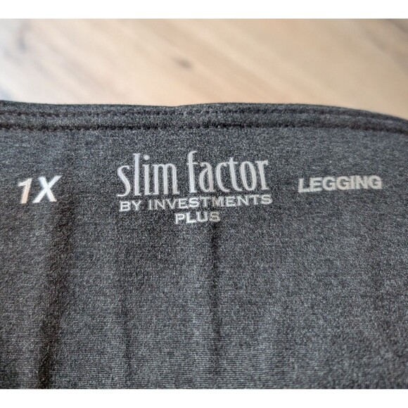 Slim Factor by Investments Plus Size 1X Grey Knit Waistband Leggings Slimming - Picture 6 of 12